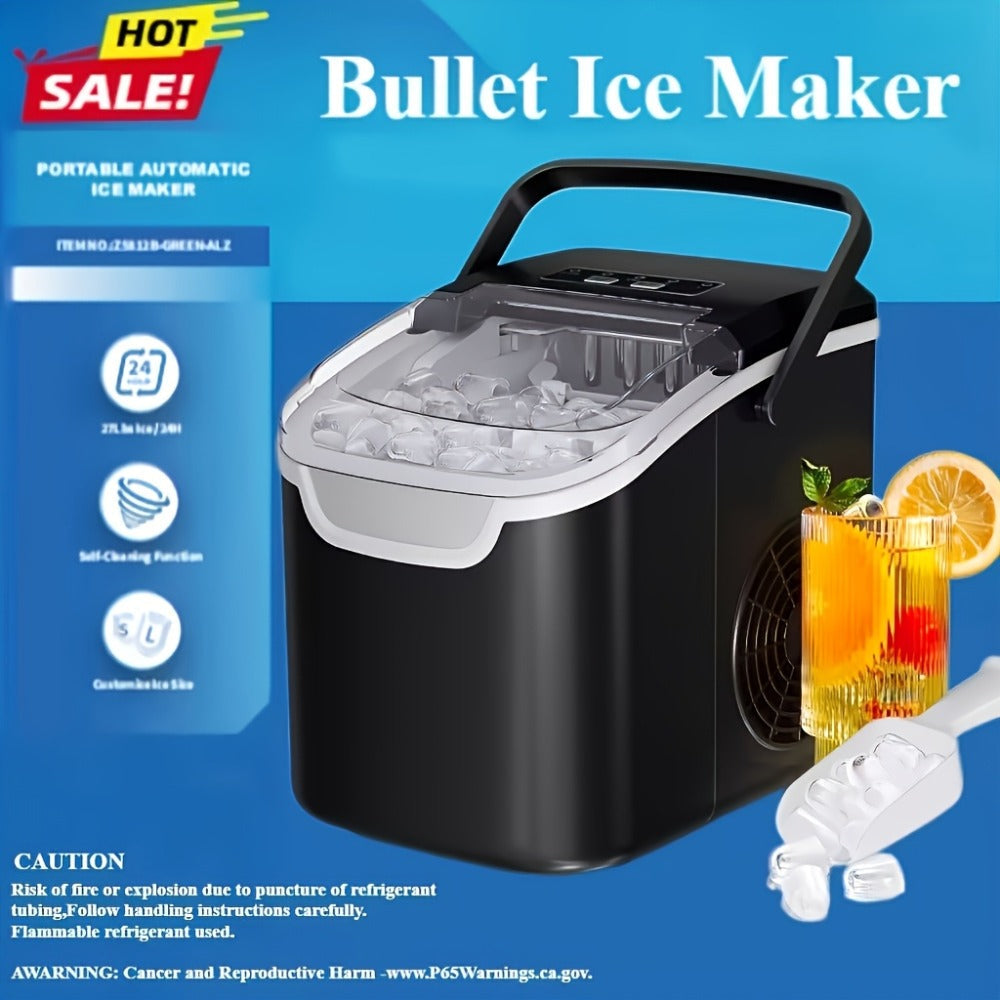 Countertop Bullet Ice Maker /24H, 9 Bullet Ice Cubes in 6 Mins, 2 Sizes for Home Cooking, Dining and Outdoor Meals