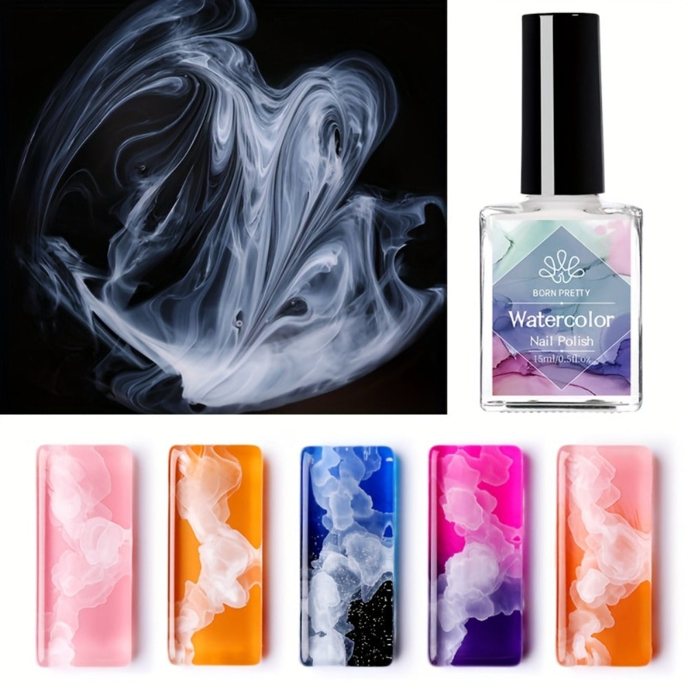 Gel Nail Polish Blooming White Watercolor Gel with Gradient Flower and Marble Effects for UV/LED Soak-Off Nail Art