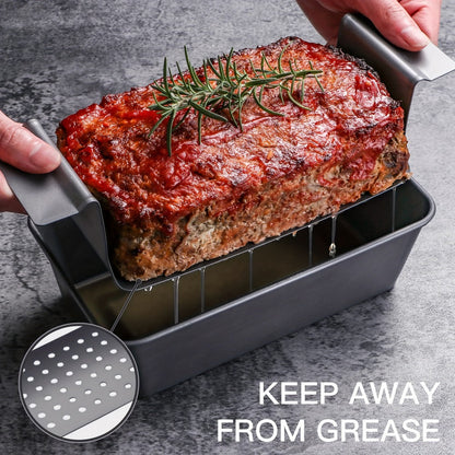 Loaf Pan Set of 4 Nonstick Carbon Steel Meatloaf Pan with Drain Tray 9x5 Inch Bread Baking for Home Cooking, Dining and Outdoor Meals