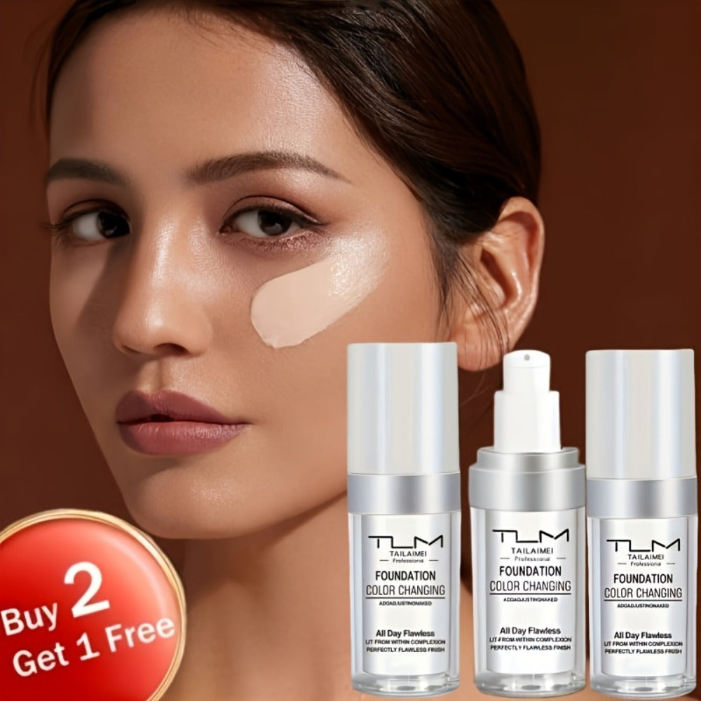 Color-Change Label Liquid Foundation Three-Bottle Set with Pump Tops and One 3pcs Checkout Option