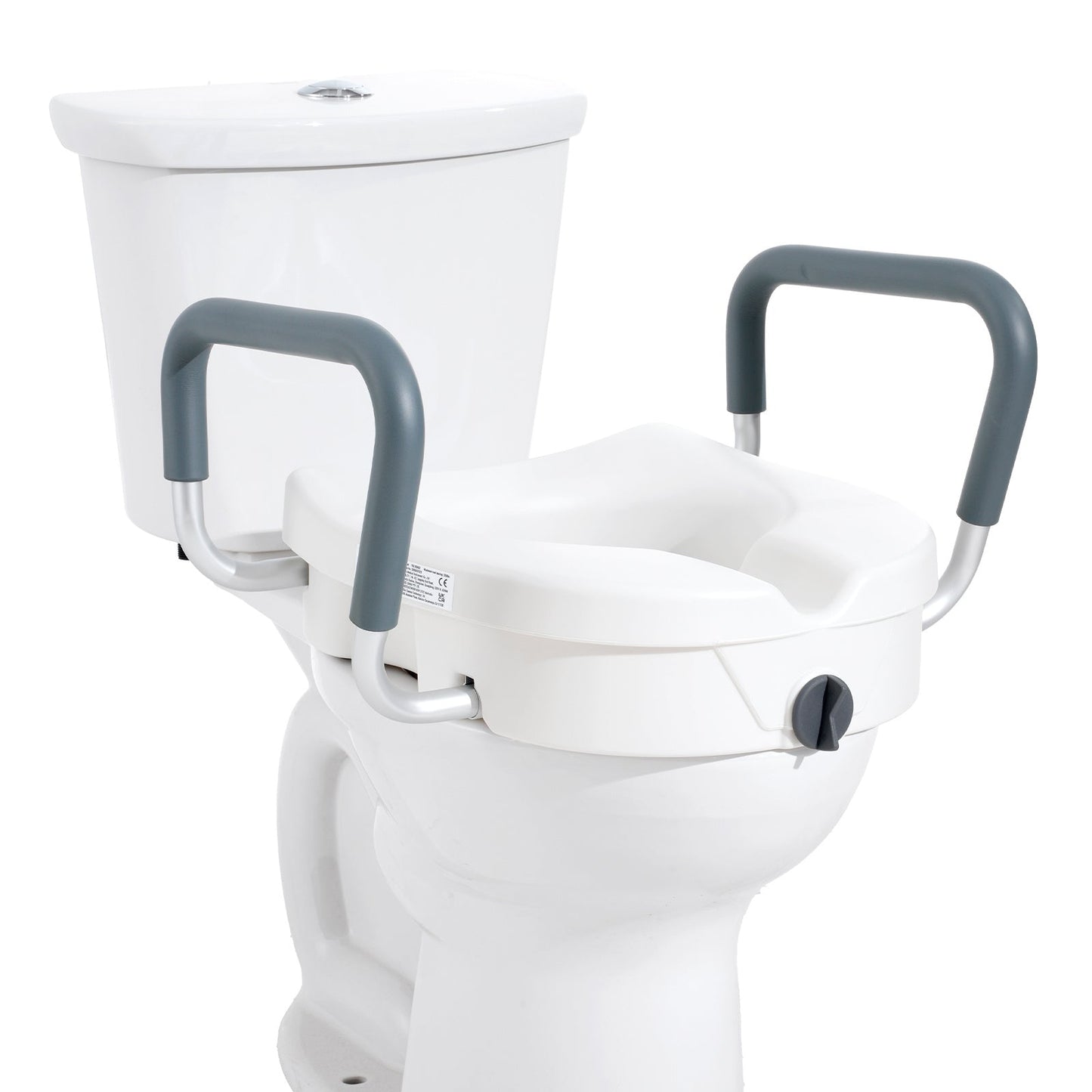 Raised Toilet Seat with Arms for Seniors & Elderly - 5 Inch Elevated Toilet Seat, Twist Lock, Adjustable Armrests with Padding