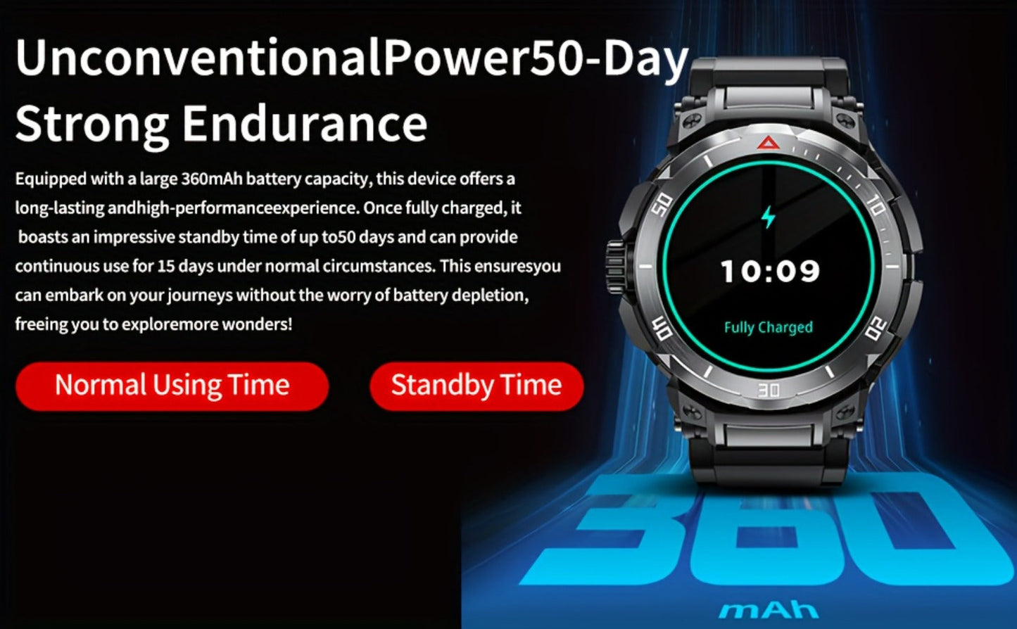 Smartwatch 2-in-1 with Built-In Earphones, 1.46 Inch IPS Touchscreen and 100 Sport Modes with Extra Strap