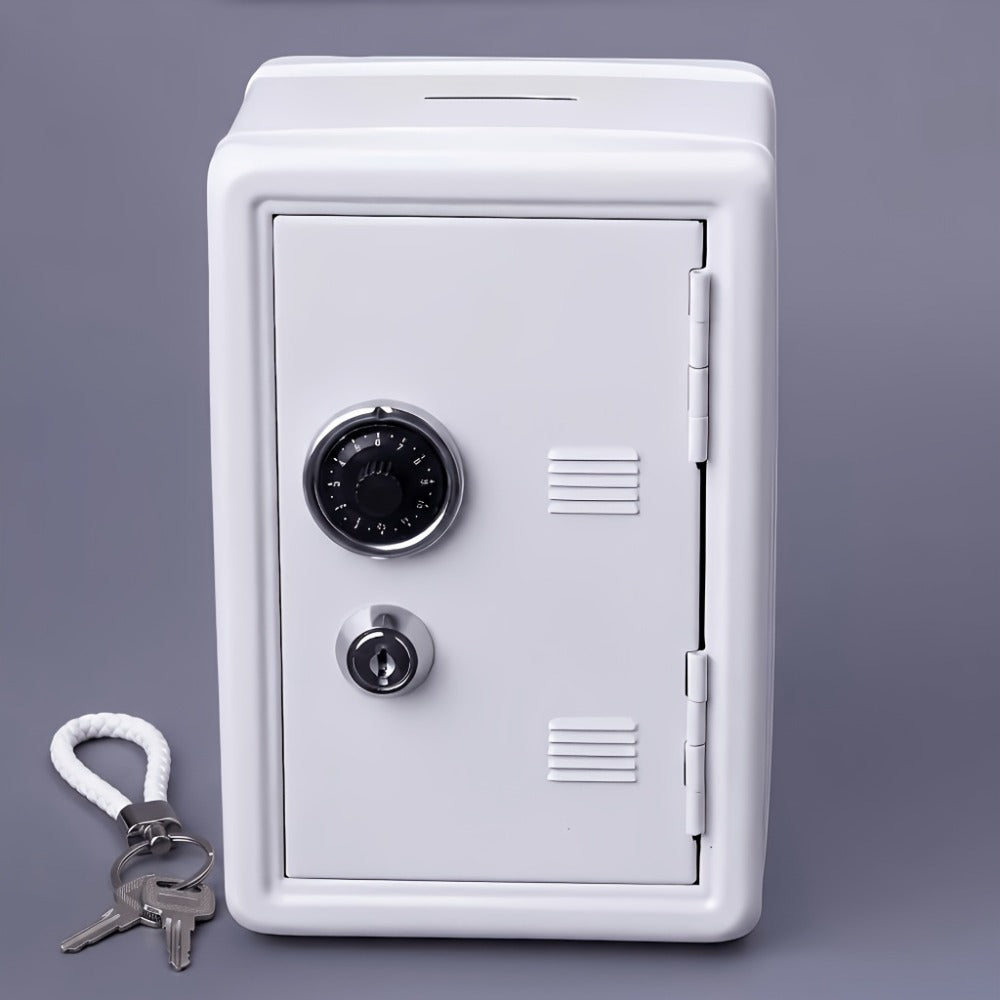 Metal Coin Bank Safe with Key and Combination Lock – Secure Steel Money Box with Removable Drawer, Coin Slot & Cash Storage for Home Office