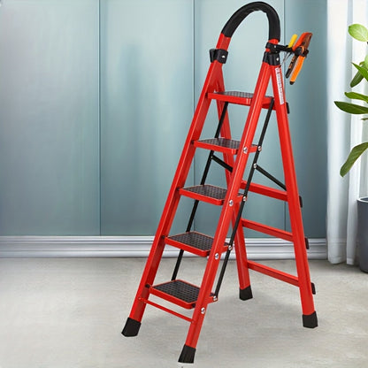 Folding Step Ladder 3 / 4 / 5 Step with Anti-Slip Pedal & Tool Tray, Portable Steel Step Stool for Adults