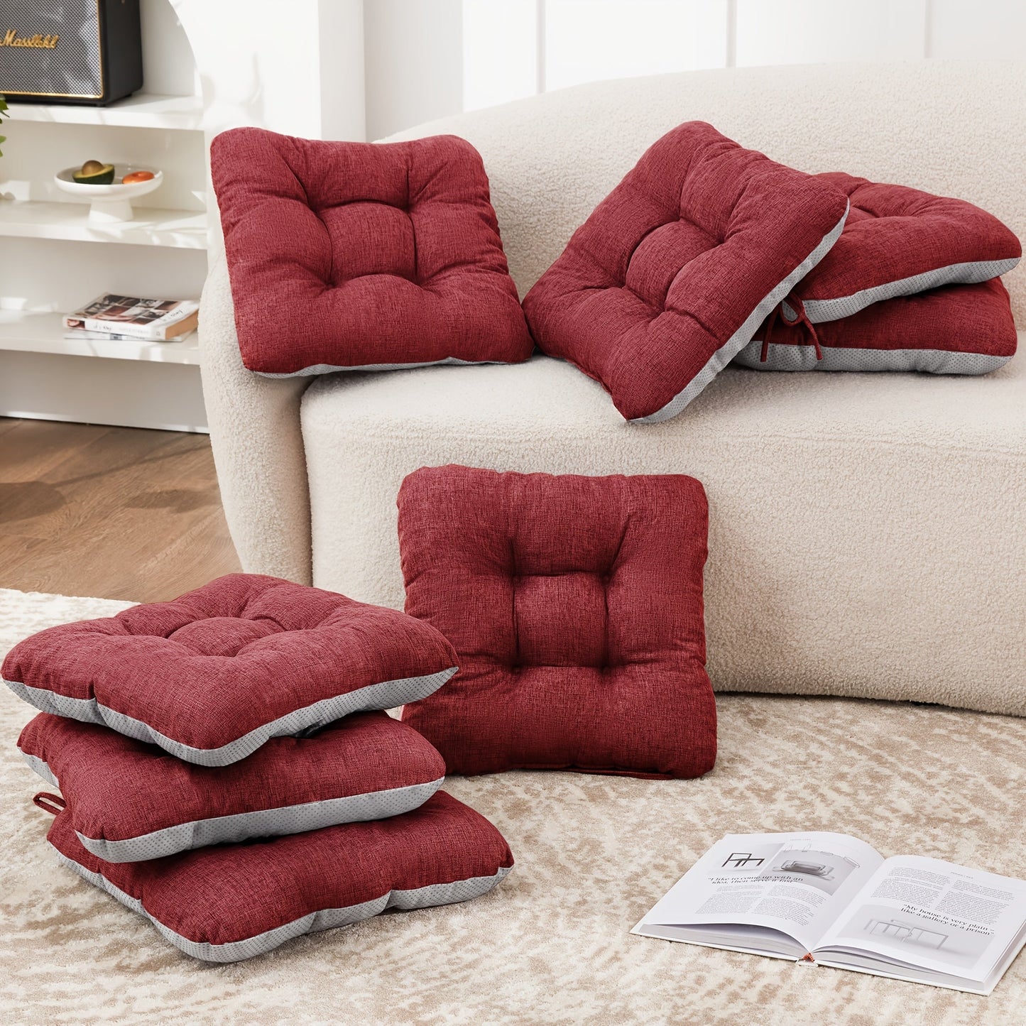Memory Foam Chair Cushions 4/8 Pack, Non-Slip Seat Pads for Dining Chairs, Kitchen, Office & Patio – Indoor Outdoor Chair Pads M/L Size