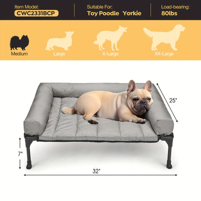 Elevated Dog Bed with Cooling Mesh & Removable Bolster Pillow Top Mat – Raised Dog Cot Bed, No-Slip Feet, Breathable Dog Sofa Bed for Indoor