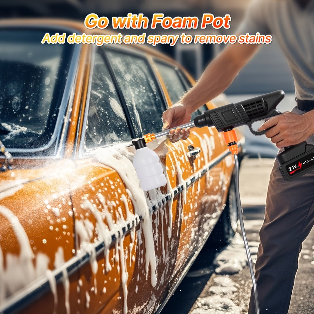 Cordless Pressure Washer 300W – 6-in-1 Nozzle, 1.3GPM Handheld Car Wash Gun with 15000mAh Battery, 60-Min Runtime for Car, Home