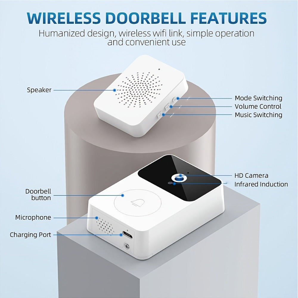 Video Doorbell 960p Wireless Camera with Voice Changer, Night Vision, Two-Way Audio and Single or Two-Pack Options