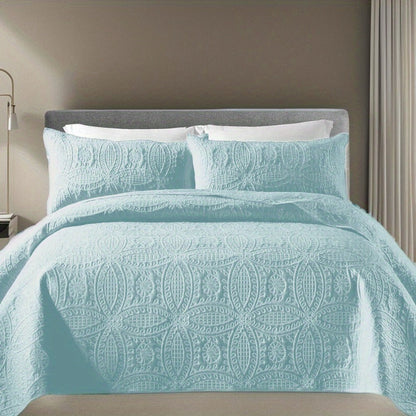 Quilt Set 3 Piece Soft Lightweight Bedding – Thin Bed Quilt with 2 Pillowcases for Bedroom Guest Room, Full Queen King
