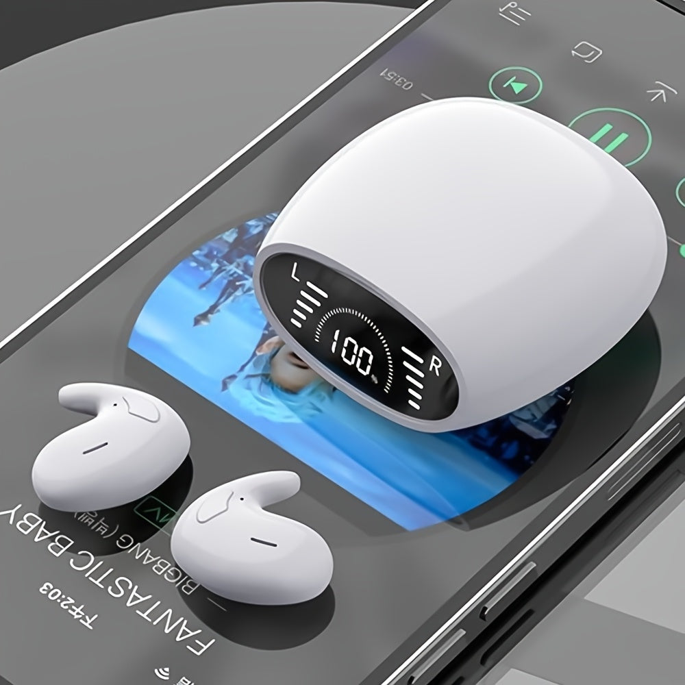 Ultra-Thin Bluetooth 5.3 Sleep Earbuds with Digital Charging Case in Black, Khaki or White