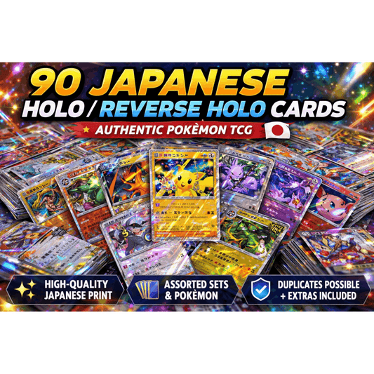 Japanese Pokemon Cards Lot 90ct Holo & Reverse Holo – 30 Holo + 60 Base Assorted Authentic Japanese Edition Holographic TCG Cards