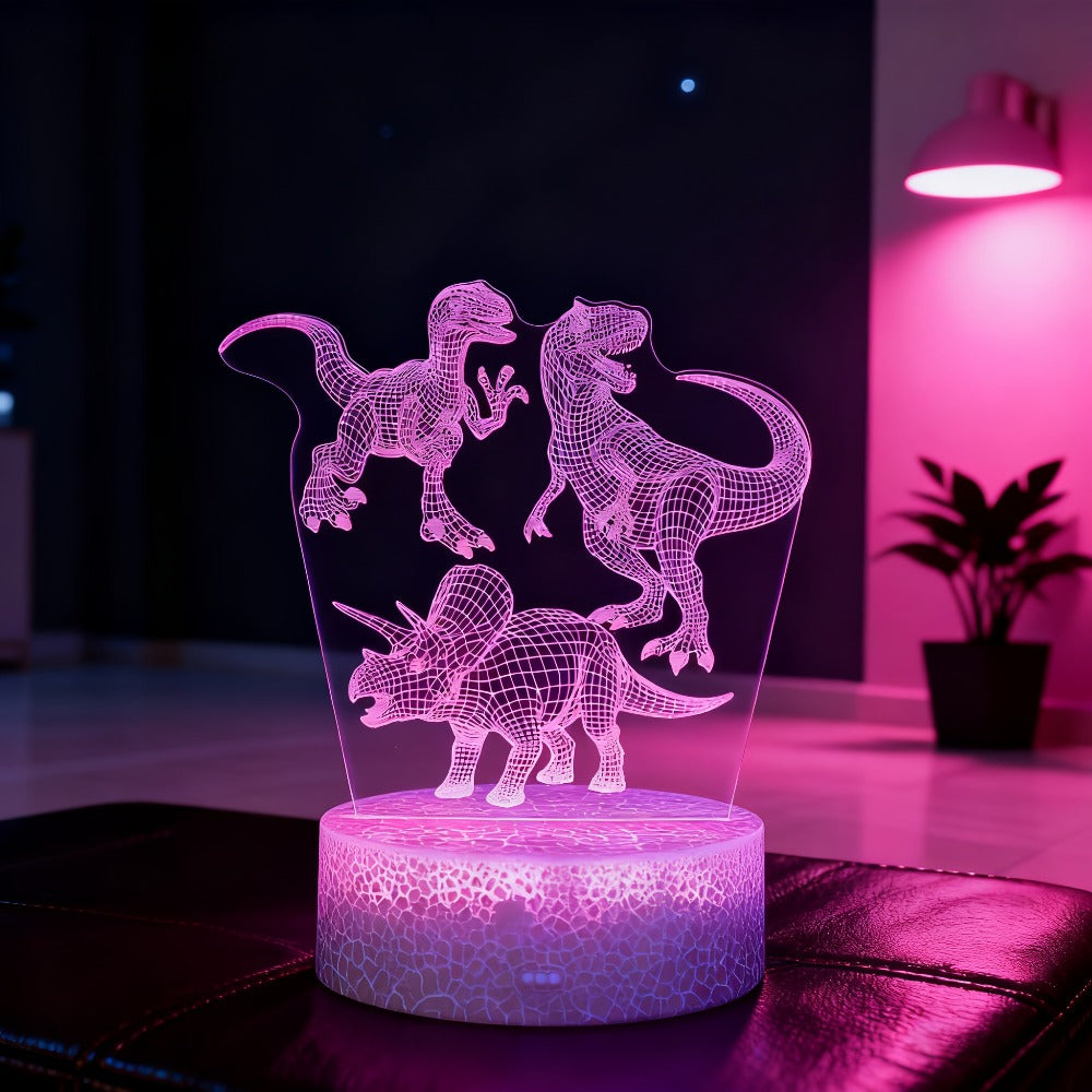 3D Holographic Dinosaur Night Lamp 16 Color Changing T-Rex LED Bedside Lamp Remote Touch for Entryways, Bedrooms and Living Spaces