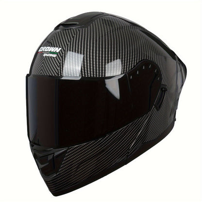 Carbon Fiber Pattern Motorcycle Helmet – Modular Flip-Up Full Face Helmet, Lightweight Motorbike Helmet for Men & Women
