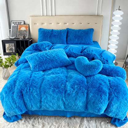 Velvet Duvet Cover Set Fluffy Plush Bedding Minimalist Solid Color, Carved Velvet Quilt Cover with Pillow Shams