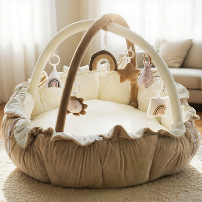 5-in-1 Pet Play Mat & Bed with 6 Toys – Thick Plush Convertible Ball Pit Tummy Time Mat Floor Cushion for Cats Dogs