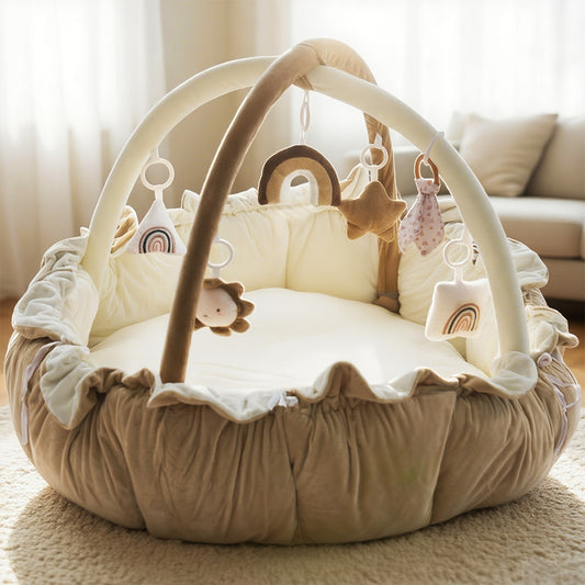 5-in-1 Pet Play Mat & Bed with 6 Toys – Thick Plush Convertible Ball Pit Tummy Time Mat Floor Cushion for Cats Dogs