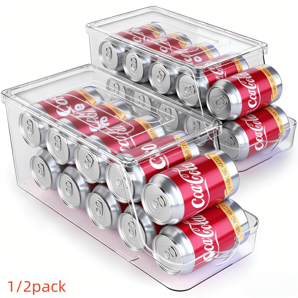 Soda Can Organizer for Refrigerator Stackable | Can Holder Dispenser with Lid for Fridge, Pantry & Freezer – Holds 9 Cans Each