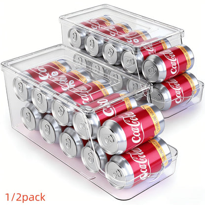 Soda Can Organizer for Refrigerator Stackable | Can Holder Dispenser with Lid for Fridge, Pantry & Freezer – Holds 9 Cans Each
