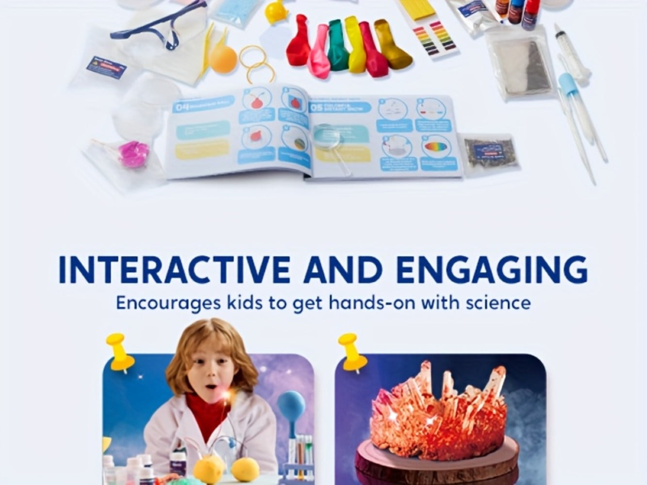 Jumbo Science Kit for Kids 130+ Experiments, STEM Chemistry Set with Crystal Growing Glowing Bulb Fossil Dig Soap Making