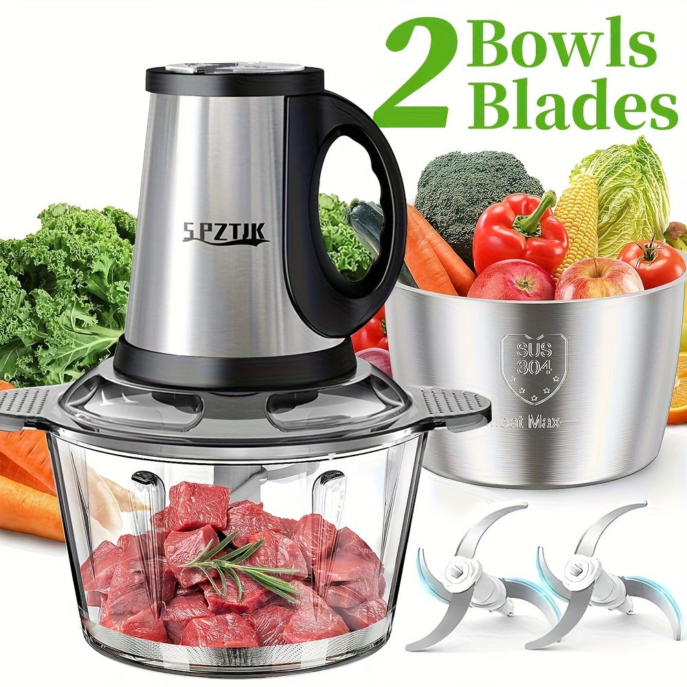 Electric Food Chopper with 2 Bowls & Dual-Level Blades, Mini Food Processor for Grinding Meat Chopping Nuts Salad Prep