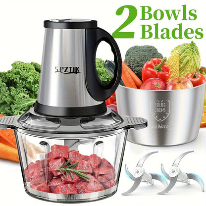 Electric Food Chopper with 2 Bowls & Dual-Level Blades, Mini Food Processor for Grinding Meat Chopping Nuts Salad Prep