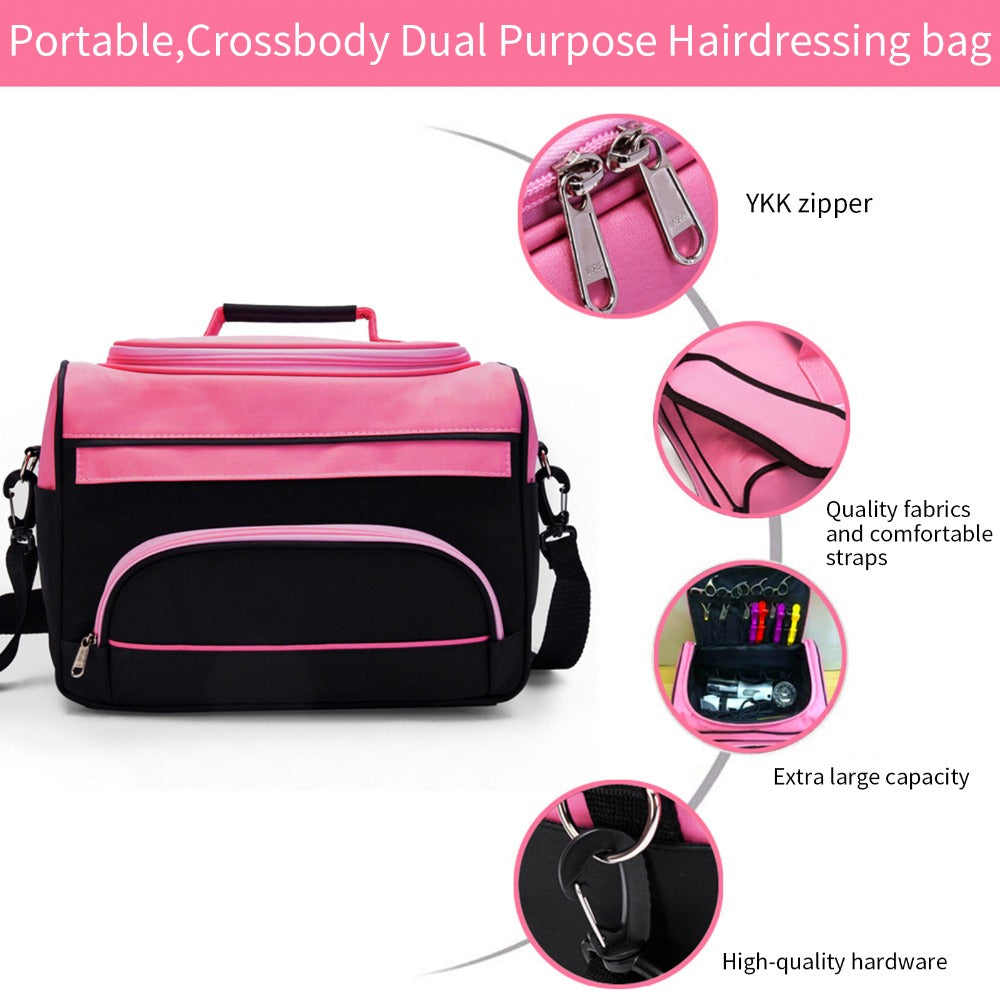 Hairdresser Tool Bag Multi-Functional Salon Styling Organizer with Adjustable Strap Large Capacity Hair Makeup Artist Case for Professionals