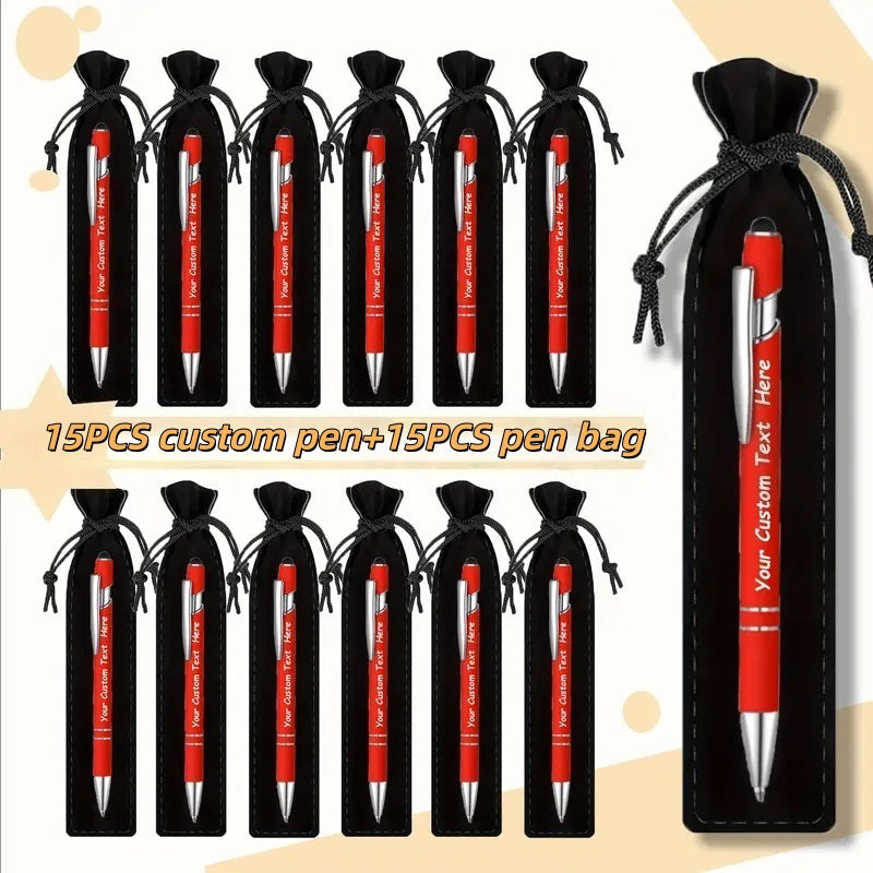 Custom Ballpoint Pens with Pencil Pouch Bulk Set, Personalized Ballpoint Pen Pack for Corporate Gifts