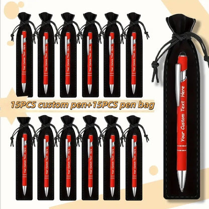 Custom Ballpoint Pens with Pencil Pouch Bulk Set, Personalized Ballpoint Pen Pack for Corporate Gifts