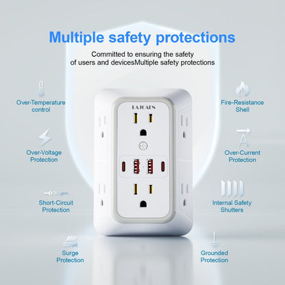 3-Sided Wall Outlet Extender 10-in-1 with 6 AC Outlets & 4 USB Ports (2 USB-A & 2 USB-C) for an Everyday Personal Care Routine