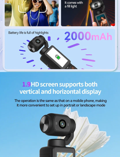 4K UHD Pocket Body Camera 32GB Card 2000mAh Battery 16X Zoom 180° Rotation 1.9-Inch Screen Mini Video Audio Cam for Outdoor Sport Bike