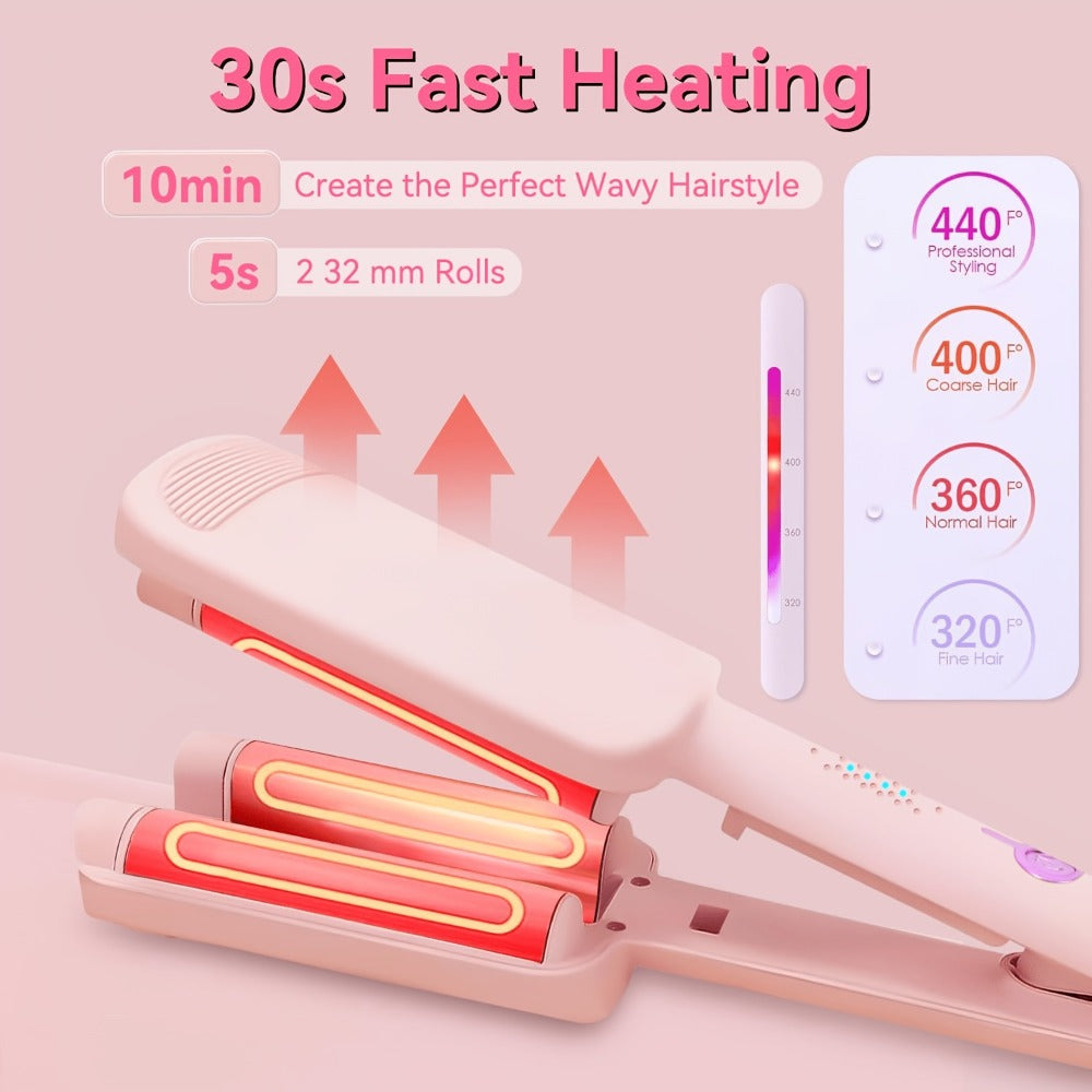 Hair Curling Iron 1.25 Inch - Beach Wave Curling Wand with Dual Voltage, Deep Wave Barrel, Anti-Frizz Ceramic Coating