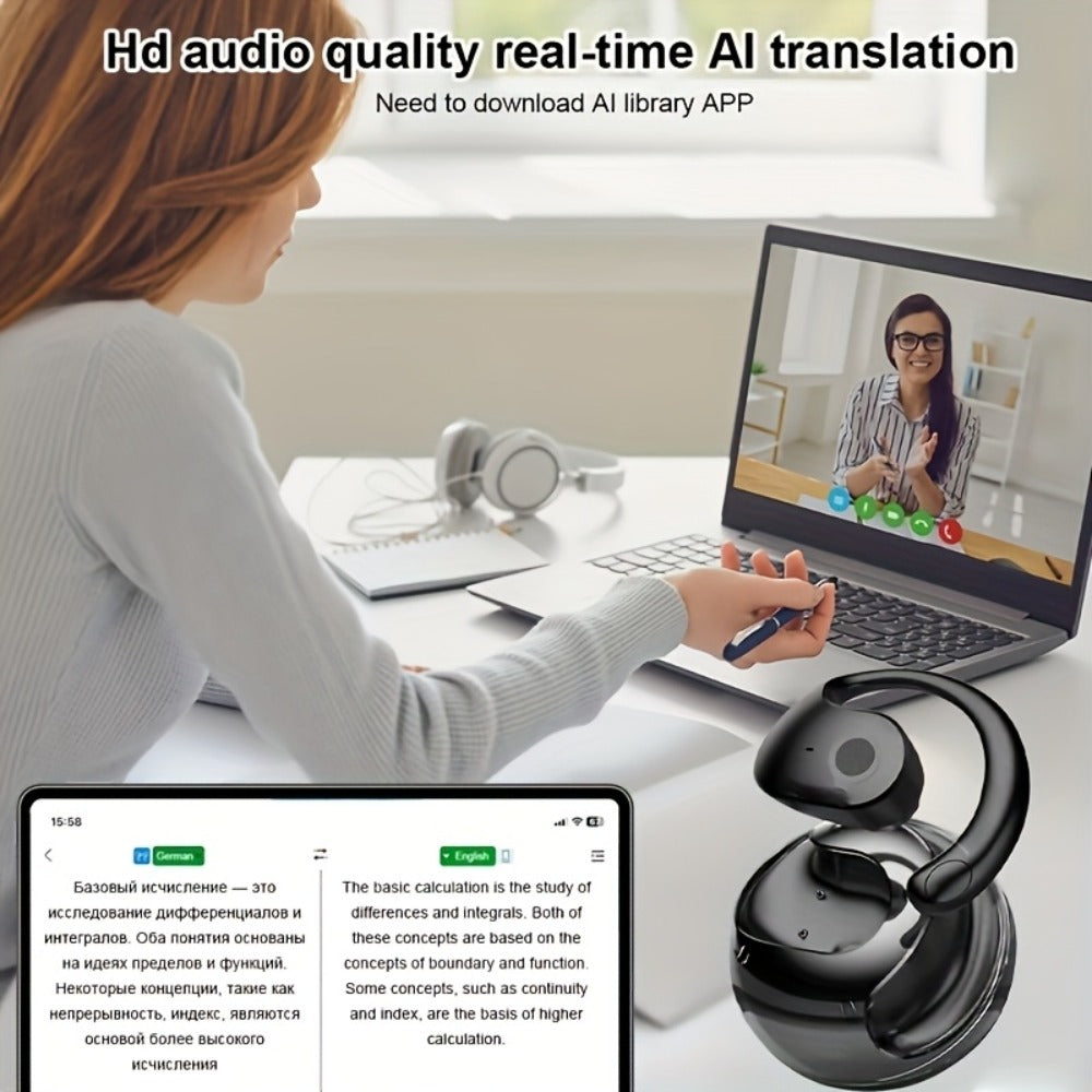 144-Language AI Real-Time Translation Earbuds, Two-Way Interpreter Earphones USB & Battery Rechargeable with Carrying Pouch