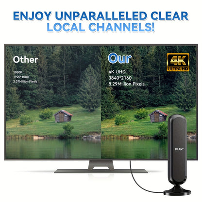 TV Antenna with Vertical Flat Panel, 16-Foot Coaxial Cable, USB-Powered Amplifier and Indoor Stand
