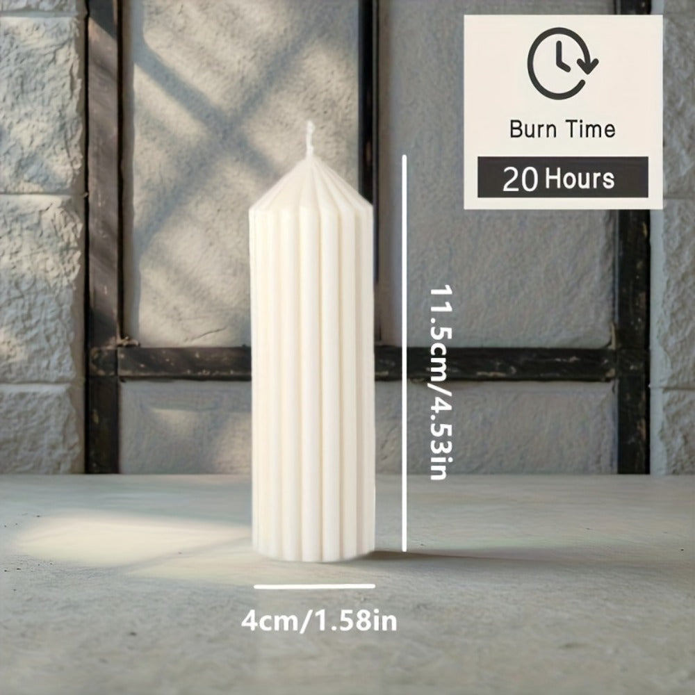 White Ribbed Soy Wax Pillar Candle Pair with Two Matched Sizes or One-of-Each Mixed-Size Option