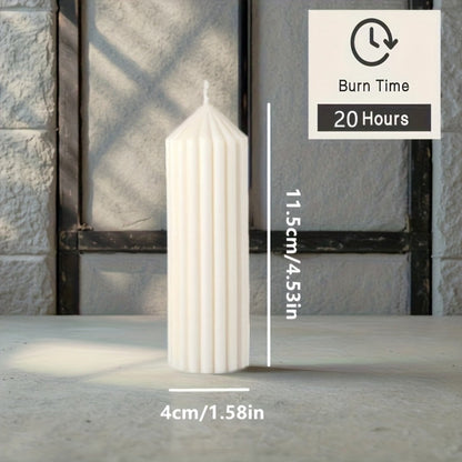 White Ribbed Soy Wax Pillar Candle Pair with Two Matched Sizes or One-of-Each Mixed-Size Option