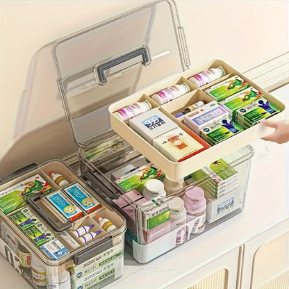 Medicine Storage Box Pill Organizer Multi-Layer Plastic with Handle Large First Aid Storage for Entryways, Bedrooms and Living Spaces