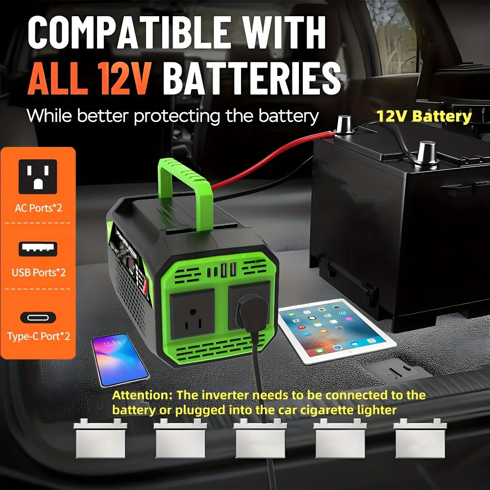 Power Inverter 500W/1000W DC 12V to AC 110V - Car Power Converter with LCD Display, 2 AC Outlets