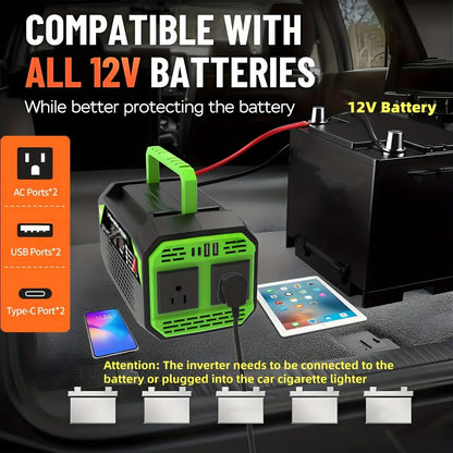 Power Inverter 500W/1000W DC 12V to AC 110V - Car Power Converter with LCD Display, 2 AC Outlets