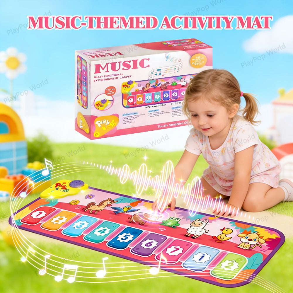 Kids Piano Mat Farm Animal, Musical Play Mat for Babies & Toddlers, Sensory Dance Keyboard Touch Blanket