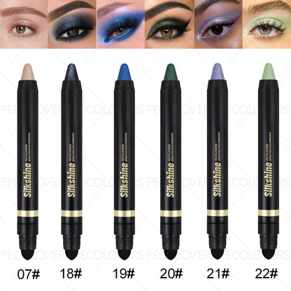Shimmer Glitter Eyeshadow Stick Set 6 Pcs Dual-Tipped Eye Pencil with Blending Brush Creamy, for Makeup, Travel and Everyday Vanity Use