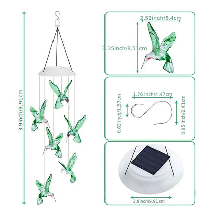 Solar Hummingbird Butterfly Pendant Light 6 LED Color, for Garden, Pathway and Patio Lighting