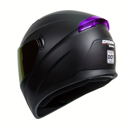 Motorcycle Helmet TCMT Purple Full-Face Shell with Iridescent Shield, M-XL Sizes, Rear Venting and Padded Interior