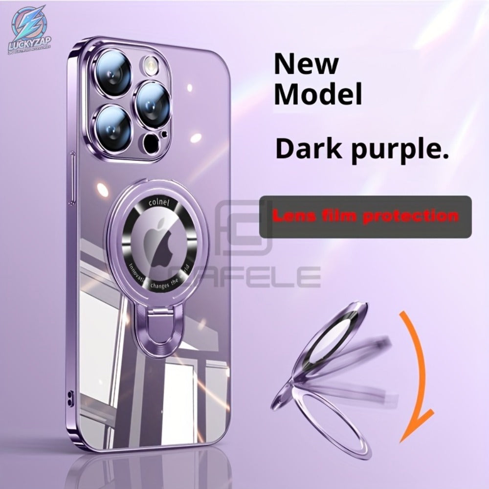 Magnetic iPhone Case Electroplated PC Shockproof Clear Back U-Shield Kickstand Lens Protector for iPhone 17 Pro Max 17 Pro 17 Air 17 16 15