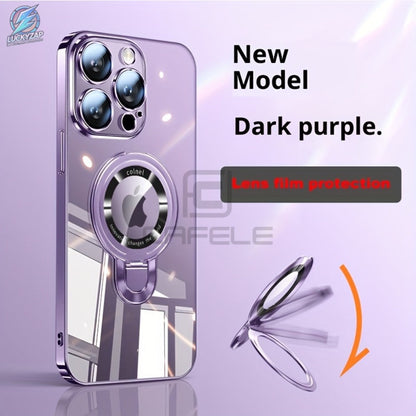 Magnetic iPhone Case Electroplated PC Shockproof Clear Back U-Shield Kickstand Lens Protector for iPhone 17 Pro Max 17 Pro 17 Air 17 16 15