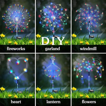 Solar Garden Lights Firework Stakes with 60-420 LEDs, 8 Modes, Flexible Copper Wire and Color Options