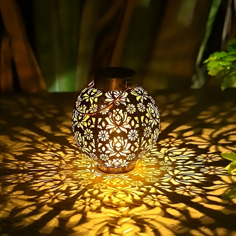 Solar Metal Peony Lantern Outdoor Hanging Light, Floral Decorative Lantern for Garden Patio Tree