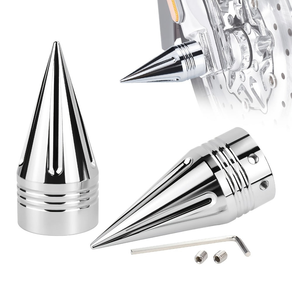 CNC Spike Motorcycle Front Axle Nut Covers Caps 3.6" – Fits Harley Touring Street Glide Road King Electra Glide Tri Glide 2008-Later