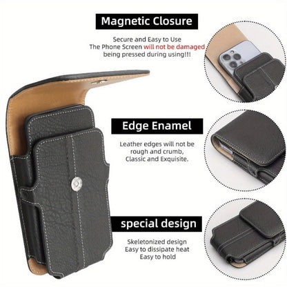 Phone Holster Belt Clip PU Leather Universal Waist Pouch 5.2–7.2 Inch – Vertical Carry Case with Metal Clip & Belt Loop for iPhone 16 15 14