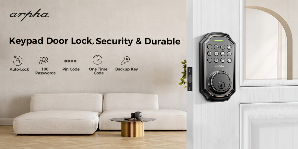 Smart Door Lock Arpha Keypad Deadbolt with Black Silver Handle Sets and Optional Fingerprint WiFi Versions