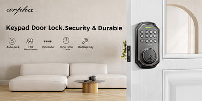 Smart Door Lock Arpha Keypad Deadbolt with Black Silver Handle Sets and Optional Fingerprint WiFi Versions